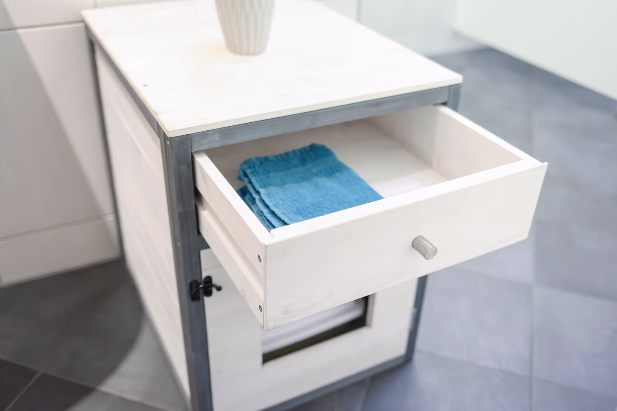 Armoire pour chat Ida blanc/bleu, 58x45x60cm