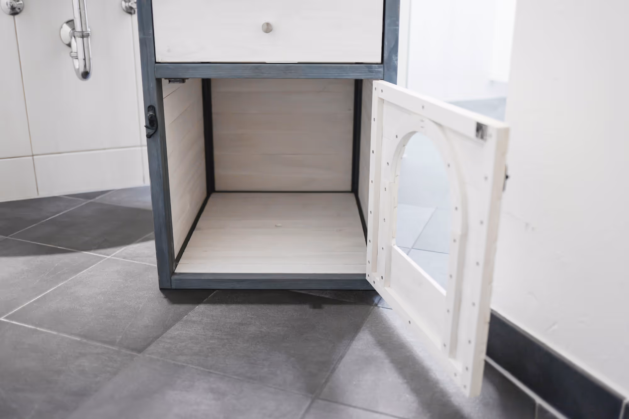 Armoire pour chat Ida blanc/bleu, 58x45x60cm