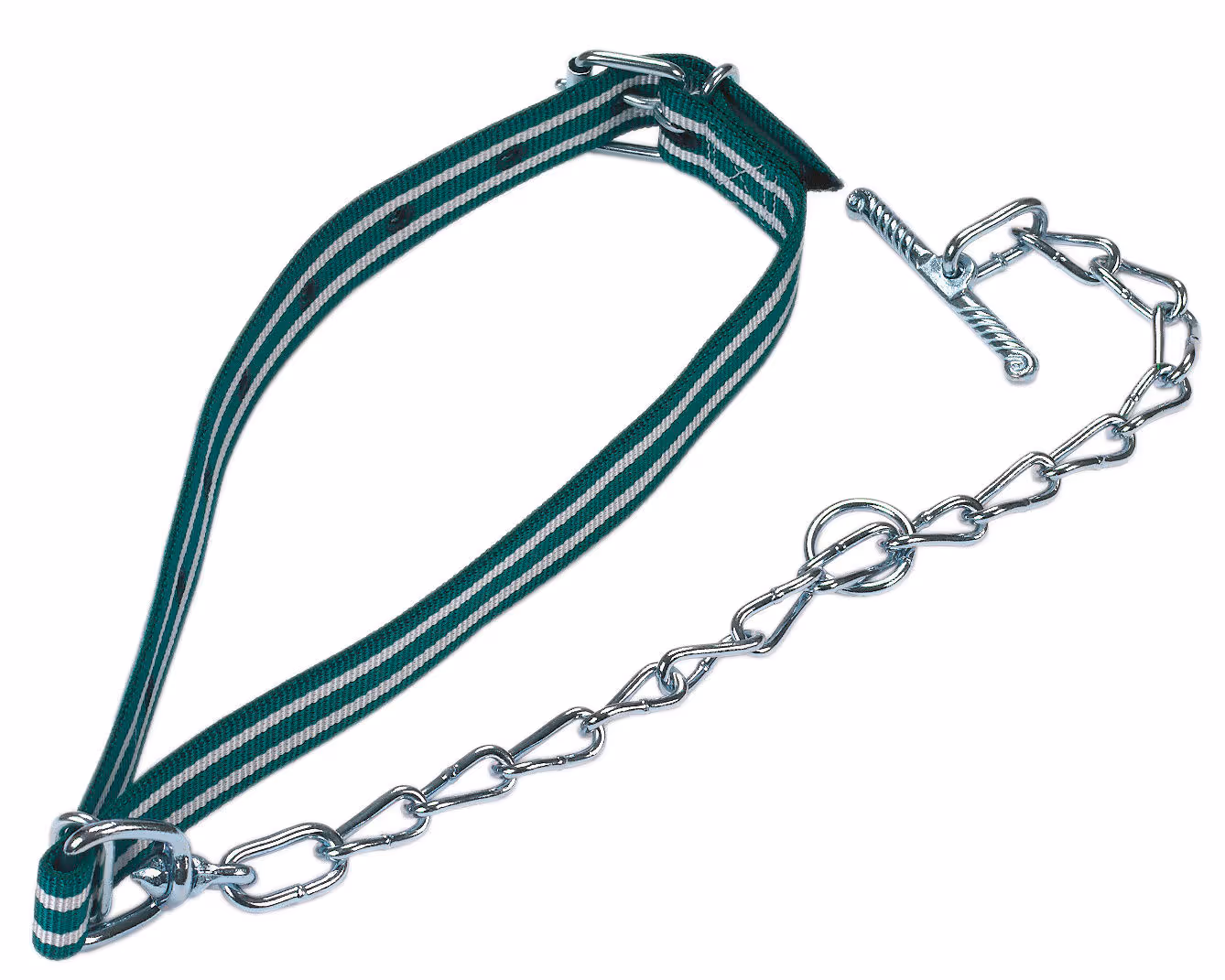 Attache cplète + chaîne verte avec maillon ovale 85x4cm