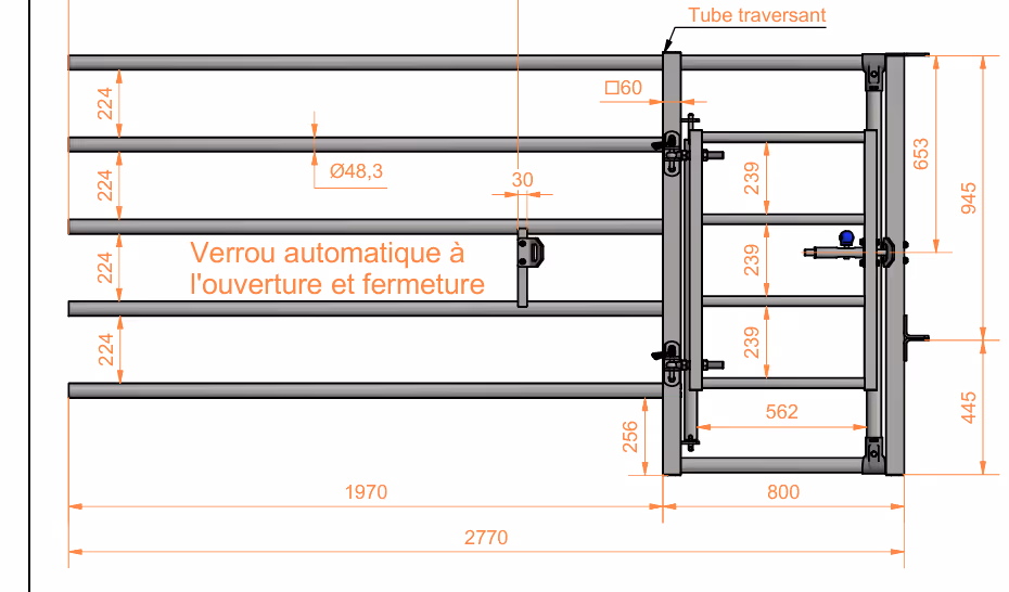 Avant de barriere ou panneau passage sélectif veaux LV5 avec portillon