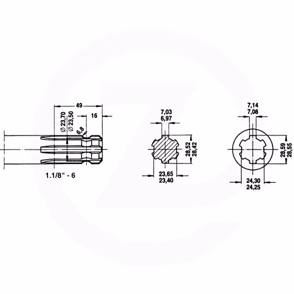 Axe cannelé 300L 1 1/8" cann.