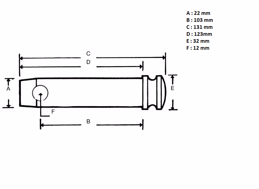 Axe d'attelage simple diam.22 mm