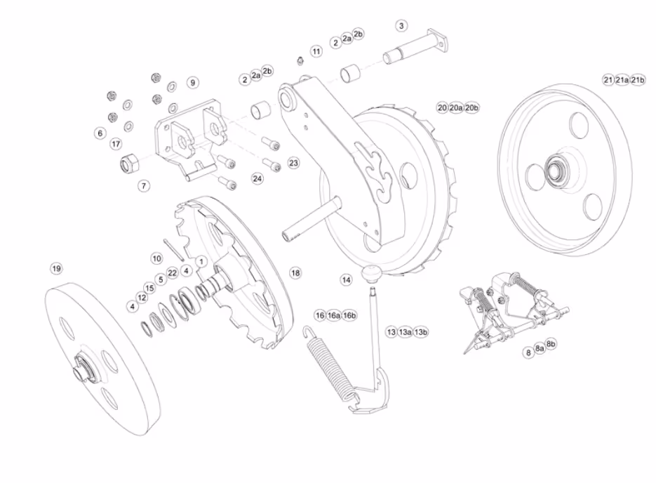 Axe fixation roue arrière fonte en V Kuhn