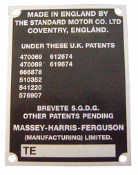 Badge Tracteur 20D Serial Number | Massey-Ferguson