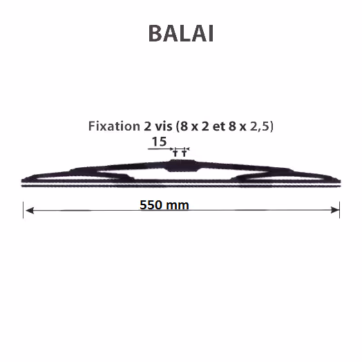 Balai essuie glace 550 mm fixation 2 vis