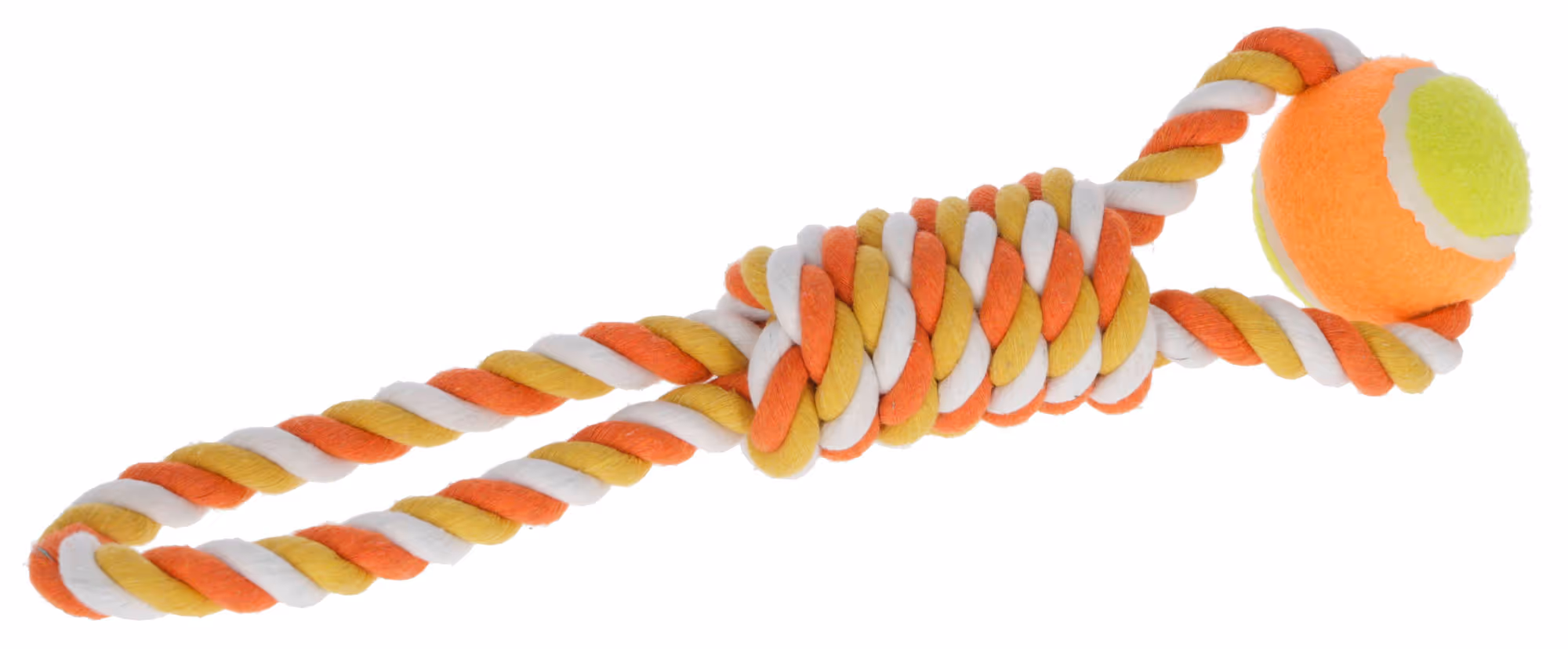 Balle avec corde pour chien coton, orange/jaune, 37cm