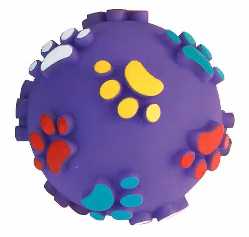 Balle motifs pattes pour chien vinyle, Ø7cm