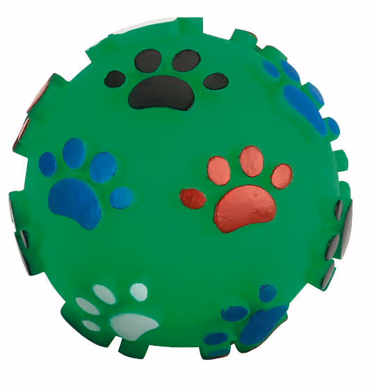Balle motifs pattes pour chien vinyle, Ø7cm