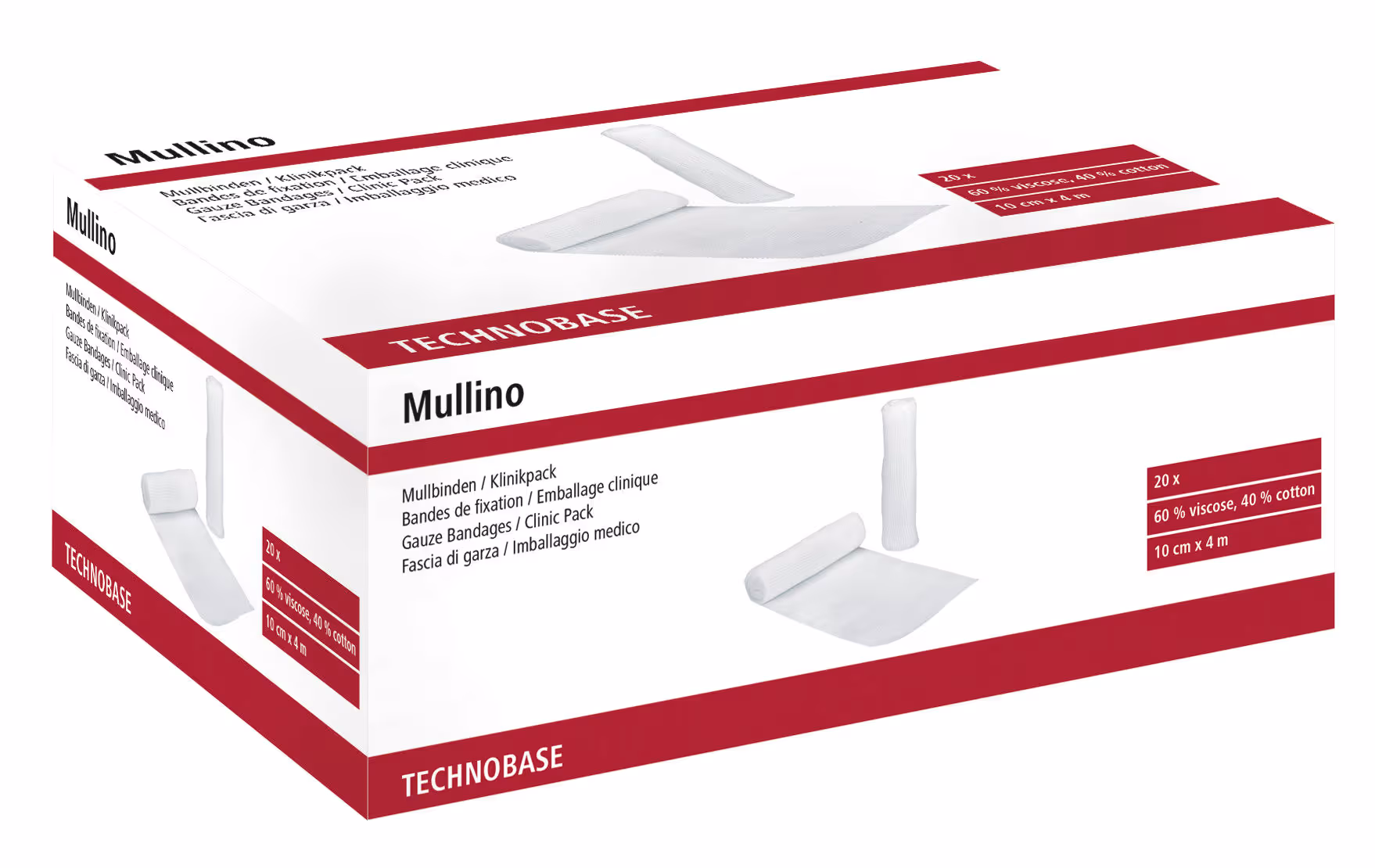 Bande de fixation Mullino, 10cmx4m, pack clinique de 20