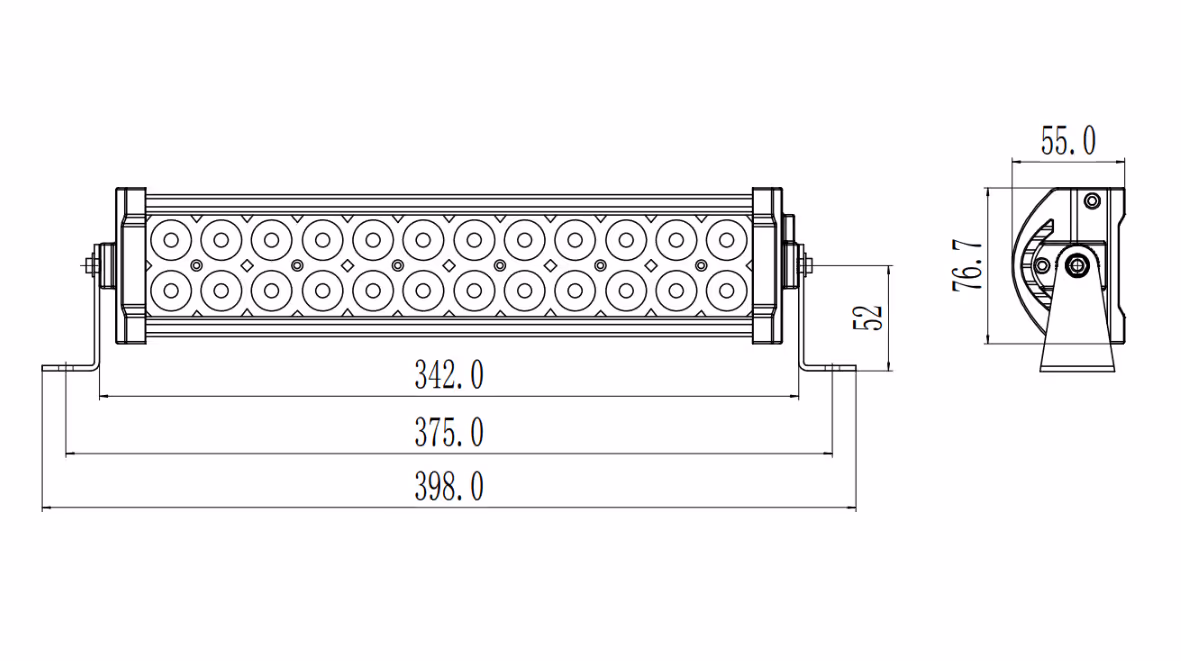 Barre 24 led 72w 6480 lumens 10/30v lg 342 mm