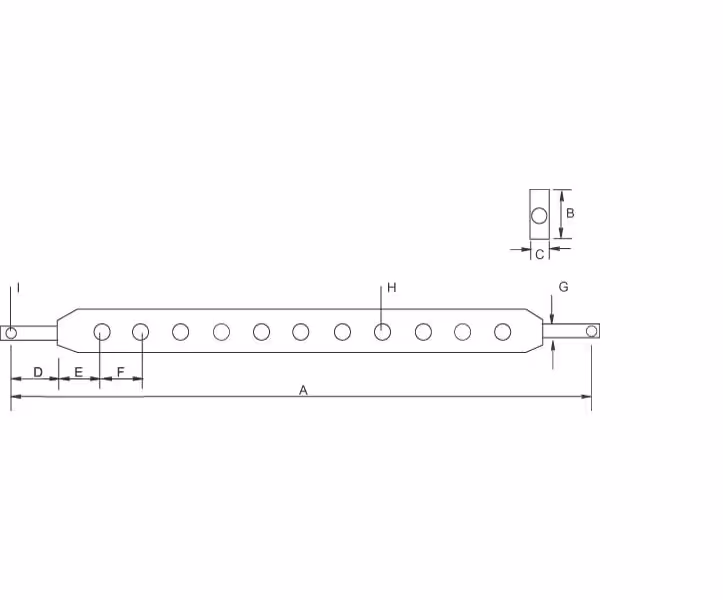 Barre  à trous Cat.1 7 trous L510 mm section 30x63 mm