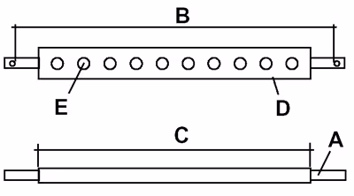 Barre  à trous Cat.2 7 trous L740 mm section 32x76 mm
