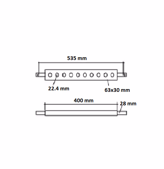 Barre  à trous Cat.2 5 trous L535 mm section 30x63 mm