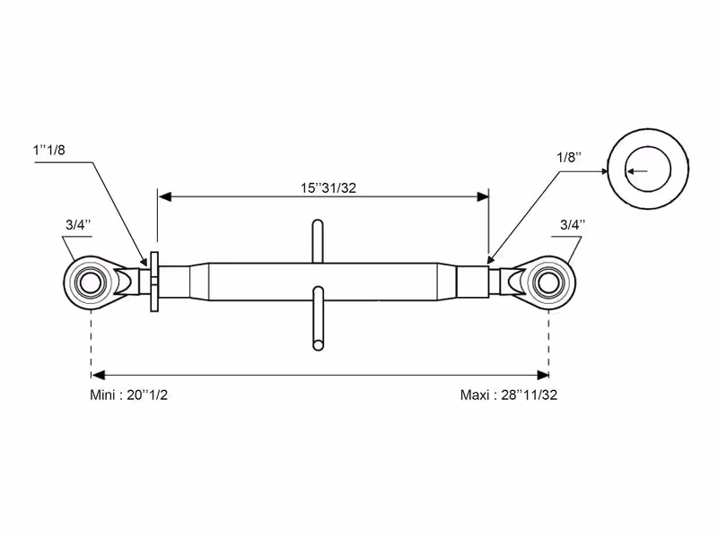 Barre de poussée (Cat.1/1 (Ø19/19mm)) Rotule and Rotule, 1-1/8, Min. Longueur: 520mm. - adaptable sur tracteurs Massey Ferguson