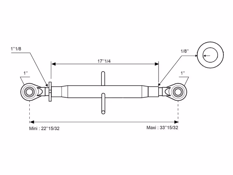 Barre de poussée (Cat.2/2 (Ø25/25mm)) Rotule and Rotule, 1-1/8, Min. Longueur: 570mm. - adaptable sur tracteurs Fiat, Ford, New Holland - ref 44909104