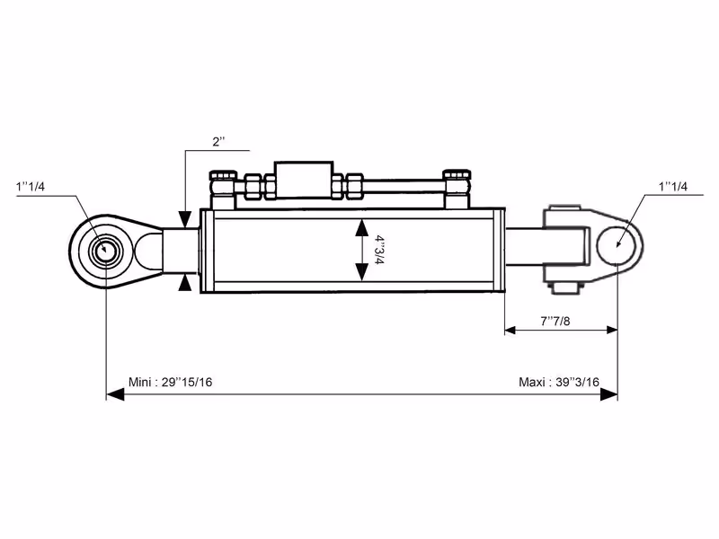 Barre de Poussée Hydraulique (Cat.3/3 (Ø32/32mm)) Noix et Rotule, Diamètre du cylindre: 120mm, Min. Longueur : 760mm. - adaptable sur tracteurs Massey Ferguson, New Holland, Claas - ref 4295829M91