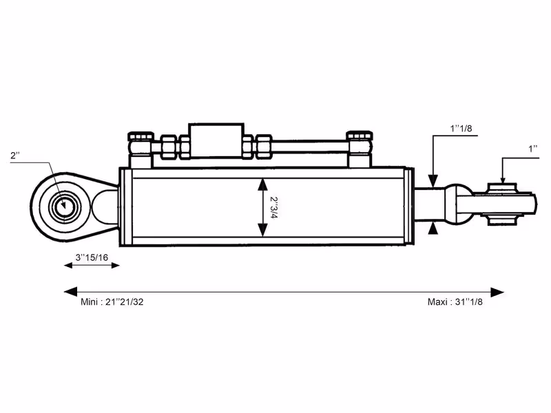 Barre de Poussée Hydraulique (Cat.50mm/1 (Ø50/19mm)) Rotule et Rotule, Diamètre du cylindre: 70mm, Min. Longueur : 550mm. - adaptable sur tracteurs New Holland, Landini, Kubota - ref 5197936