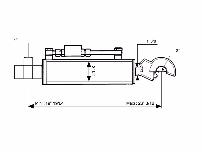 Barre de Poussée Hydraulique (Cat.-/2 (Ø-/25mm)) et CBM Q.R Crochet, Diamètre du cylindre: 63mm, Min. Longueur : 490mm.