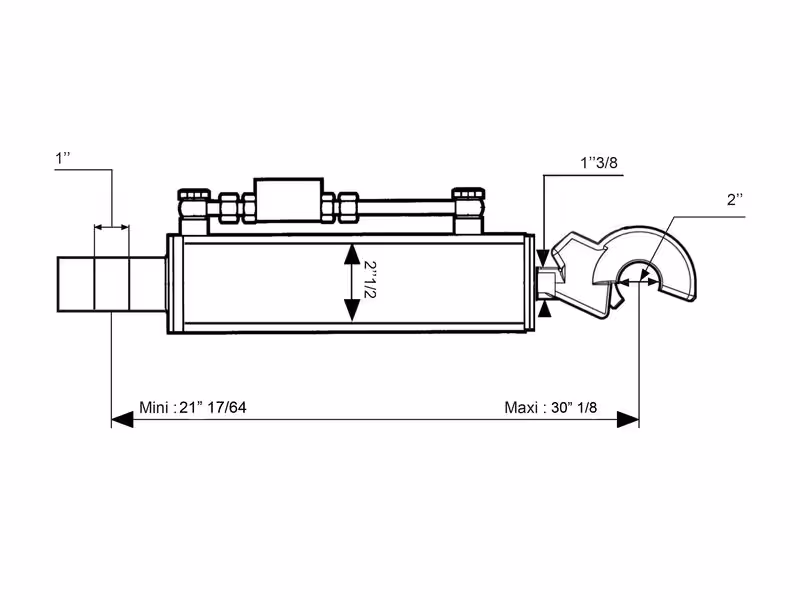 Barre de Poussée Hydraulique (Cat.-/2 (Ø-/25mm)) et CBM Q.R Crochet, Diamètre du cylindre: 63mm, Min. Longueur : 540mm.
