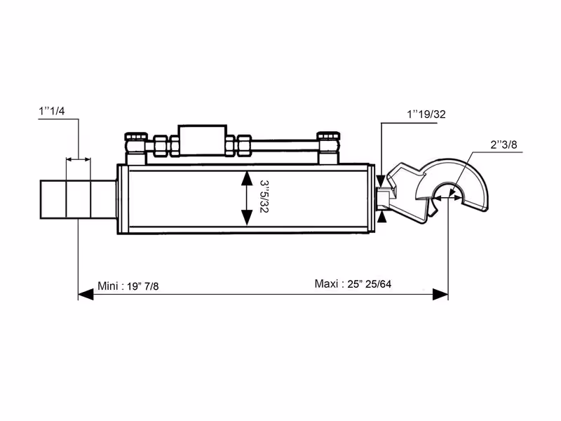 Barre de Poussée Hydraulique (Cat.-/3 (Ø-/32mm)) et CBM Q.R Crochet, Diamètre du cylindre: 80mm, Min. Longueur : 505mm.