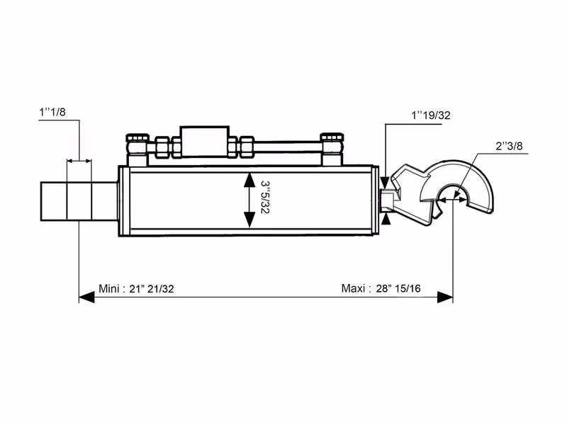 Barre de Poussée Hydraulique (Cat.-/3 (Ø-/32mm)) et CBM Q.R Crochet, Diamètre du cylindre: 80mm, Min. Longueur : 550mm.
