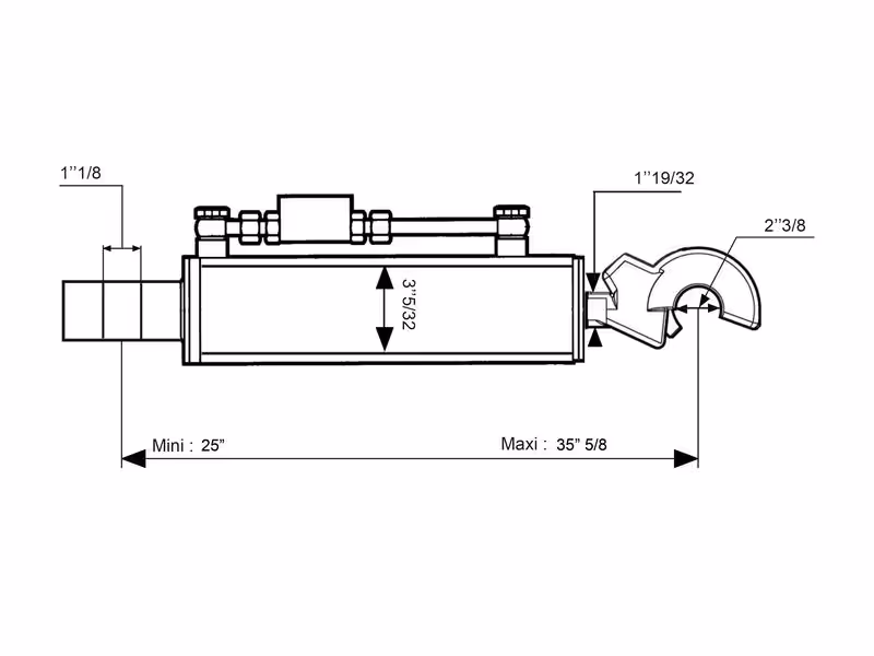 Barre de Poussée Hydraulique (Cat.-/3 (Ø-/32mm)) et CBM Q.R Crochet, Diamètre du cylindre: 80mm, Min. Longueur : 635mm.