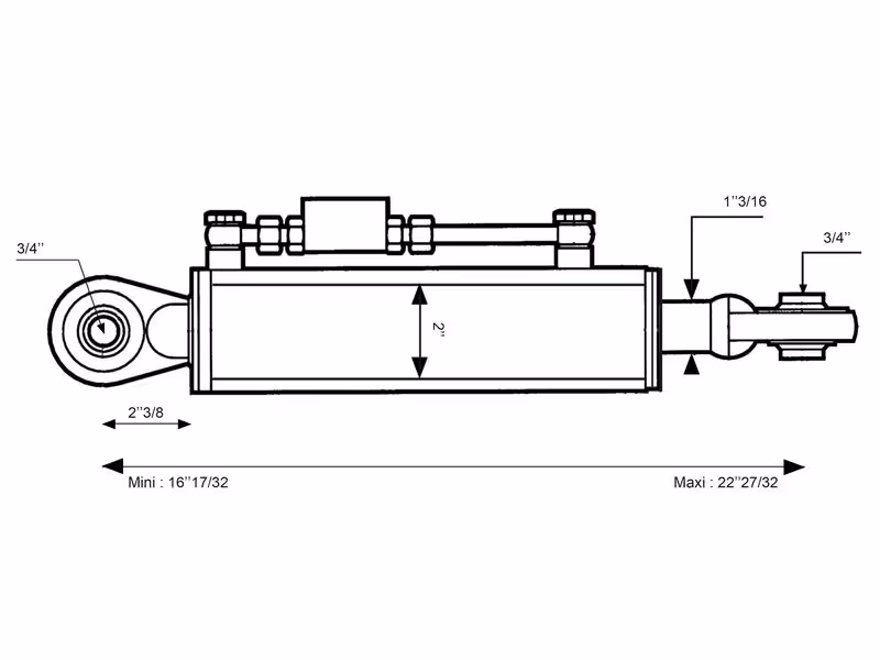 Barre de Poussée Hydraulique (Cat.1/1 (Ø19/19mm)) Rotule et Rotule, Diamètre du cylindre: 50mm, Min. Longueur : 420mm. - adaptable sur tracteurs Fiat