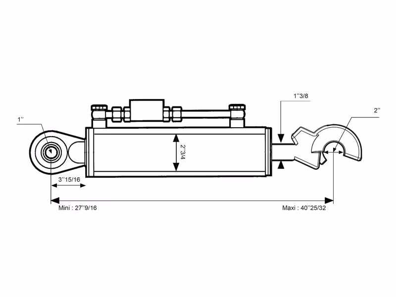 Barre de Poussée Hydraulique (Cat.2/2 (Ø25/25mm)) Rotule et CBM Q.R Crochet, Diamètre du cylindre: 70mm, Min. Longueur : 700mm. - adaptable sur tracteurs New Holland, Case IH, Landini - ref 84301987