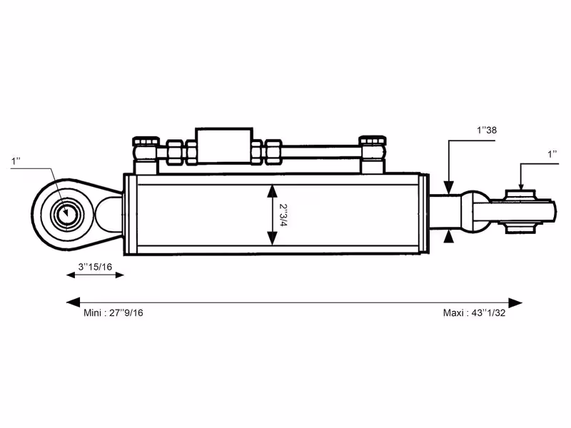 Barre de Poussée Hydraulique (Cat.2/2 (Ø25/25mm)) Rotule et Rotule, Diamètre du cylindre: 70mm, Min. Longueur : 700mm. - adaptable sur tracteurs New Holland, Case IH, Landini - ref 5095817