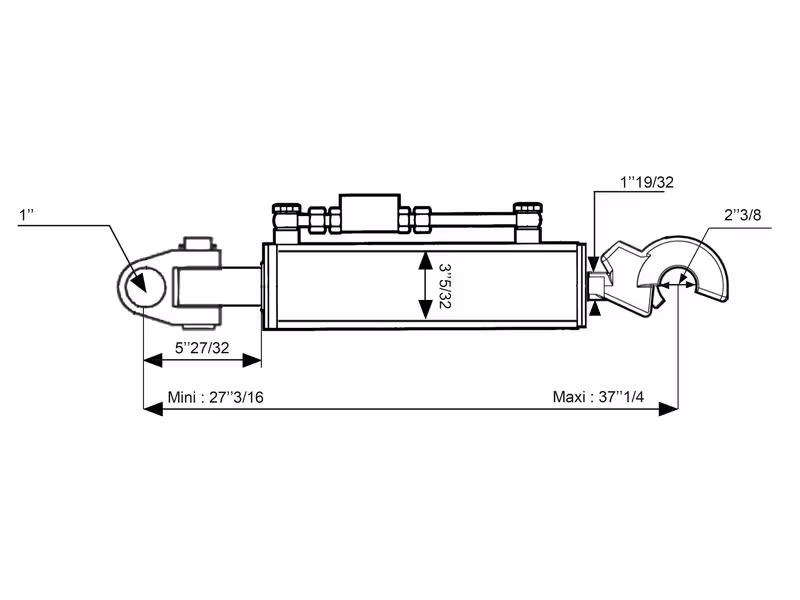 Barre de Poussée Hydraulique (Cat.2/3 (Ø25/32mm)) Noix et CBM Q.R Crochet, Diamètre du cylindre: 80mm, Min. Longueur : 690mm.
