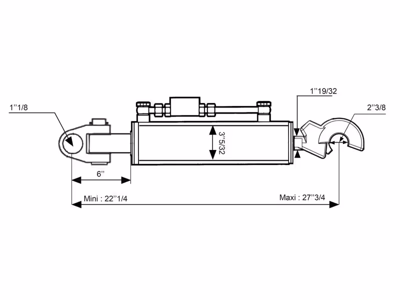 Barre de Poussée Hydraulique (Cat.28mm/3 (Ø28/32mm)) Noix et CBM Q.R Crochet, Diamètre du cylindre: 80mm, Min. Longueur : 565mm.