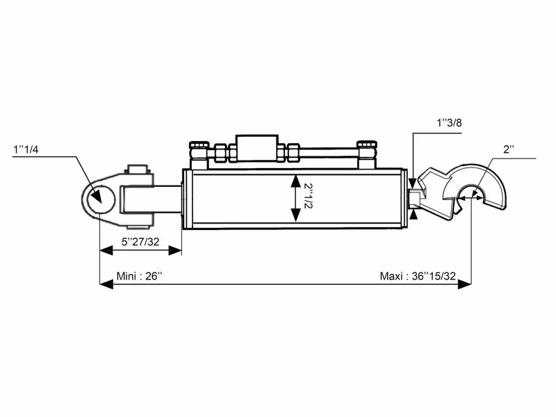 Barre de Poussée Hydraulique (Cat.3/2 (Ø32/25mm)) Noix et CBM Q.R Crochet, Diamètre du cylindre: 63mm, Min. Longueur : 660mm.