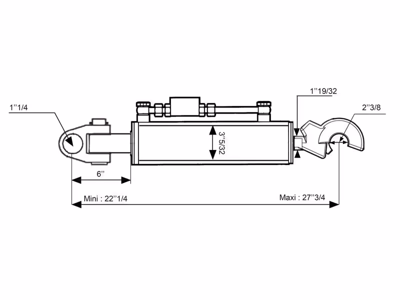 Barre de Poussée Hydraulique (Cat.3/3 (Ø32/32mm)) Noix et CBM Q.R Crochet, Diamètre du cylindre: 80mm, Min. Longueur : 565mm.