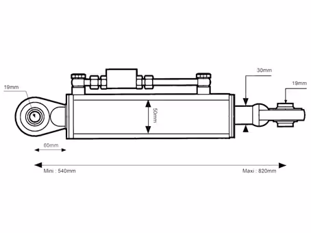 Barre de poussée hydraulique Cat. 1/1 - adaptable sur tracteurs Kubota