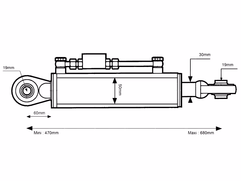Barre de poussée hydraulique Cat.1/1 L470-680 mm - adaptable sur tracteurs SAME