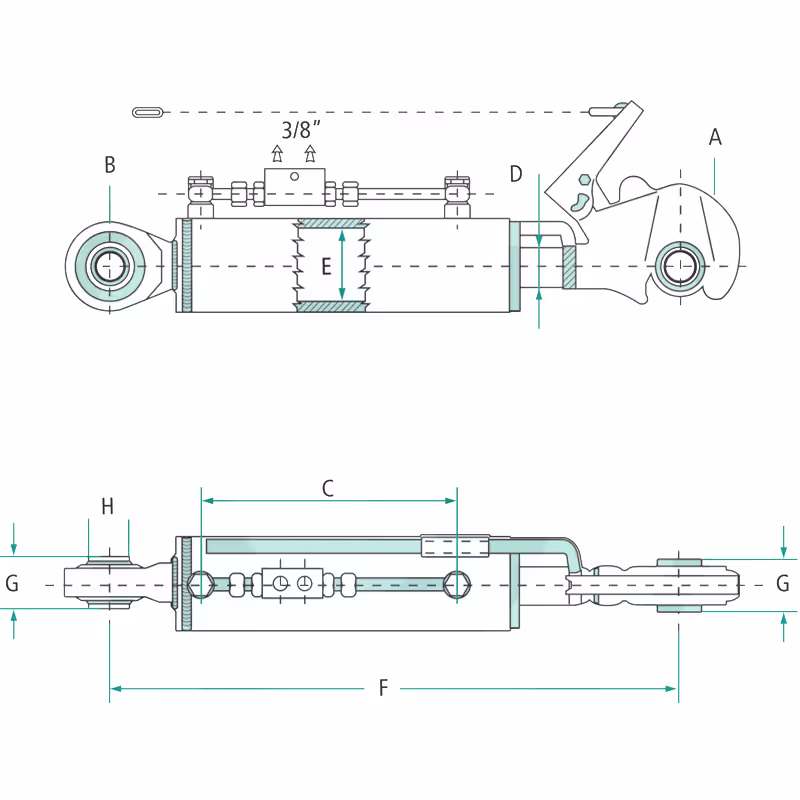Barre de poussée hydraulique Cat.2/2 L620-900 mm