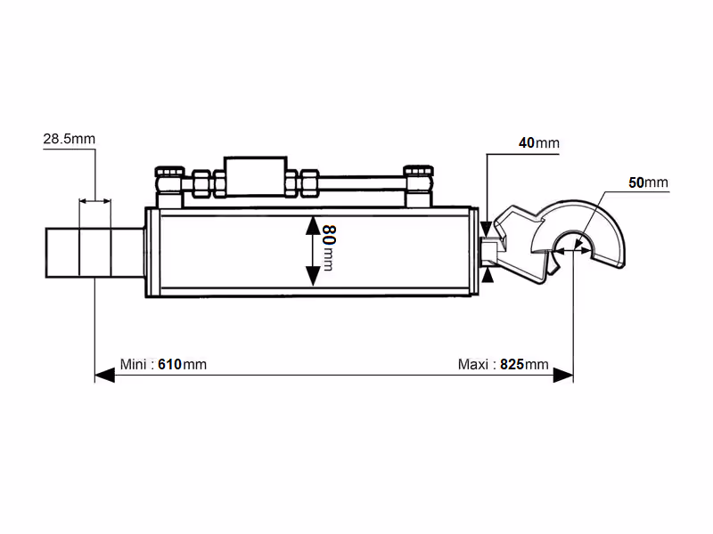 Barre de poussée hydraulique Cat.-/2 L610-825 mm