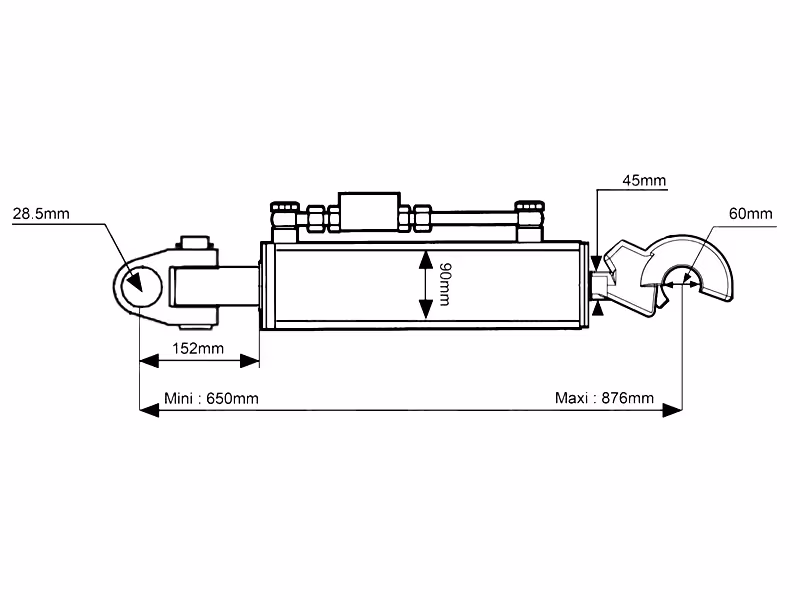 Barre de poussée hydraulique Cat.28/3 L650-876 mm - adaptable sur tracteurs Case IH, New Holland, Steyr - ref 47134200