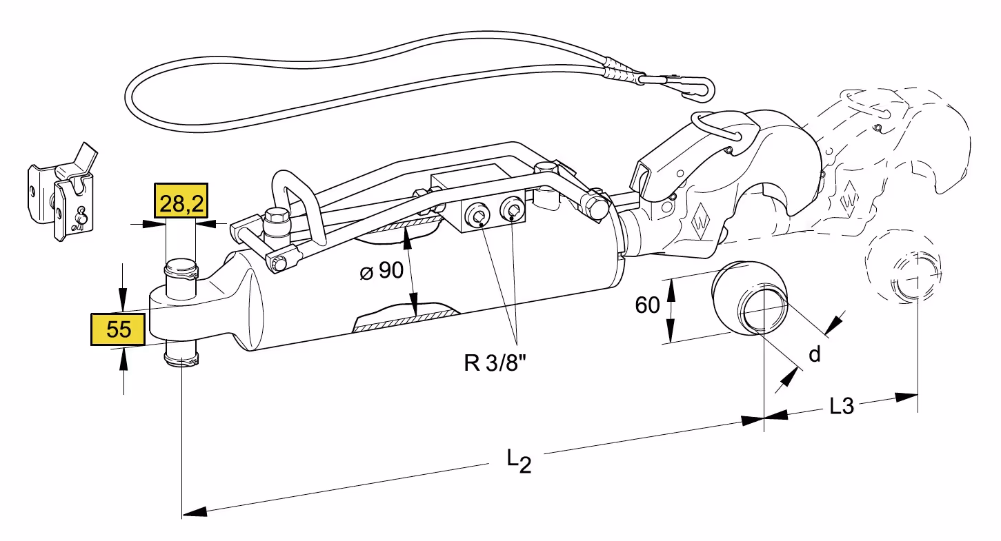 Barre de poussée hydraulique Cat.-/3 L637-887 mm Walterscheid 1204404
