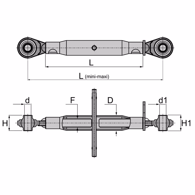 Barre de poussee mecanique rotule-rotule lg 440-640 cat2