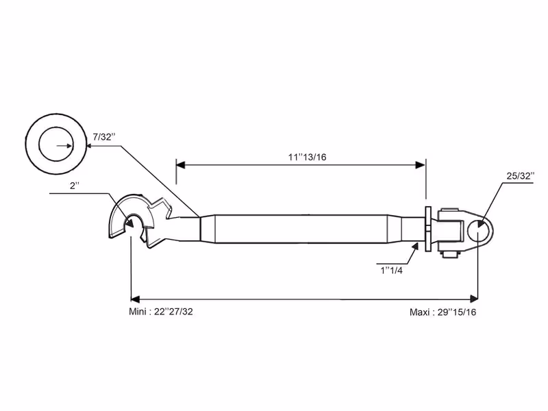 Barre de poussée renforcée (Cat.20mm/2 (Ø20/25mm)) Noix et Crochet, 1-1/4, Min. Longueur: 650mm. - adaptable sur tracteurs John-Deere - ref AL68208