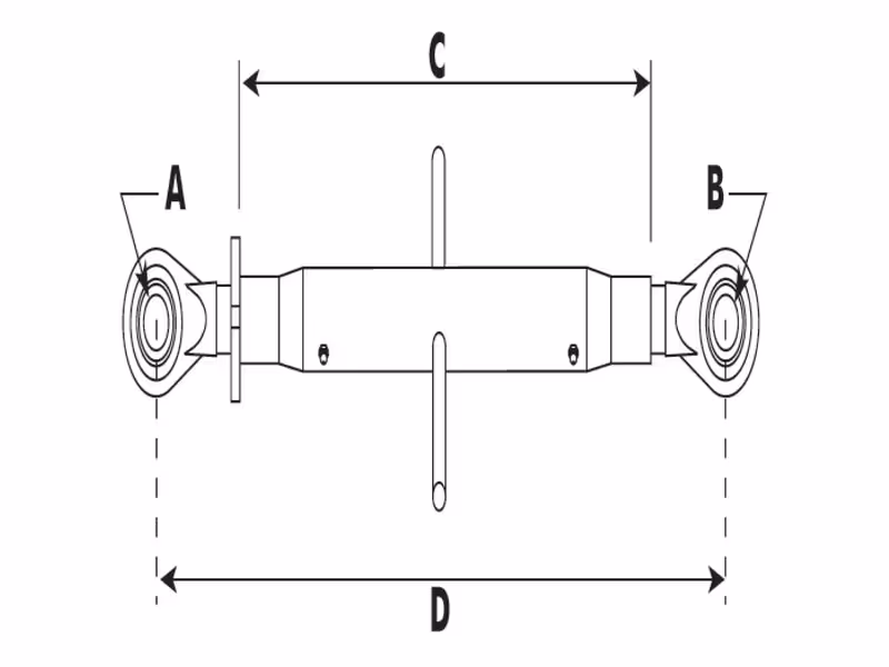 Barre de poussée renforcée (Cat.2/2 (Ø25/25mm)) Rotule et Rotule, M36 x 3.00, Min. Longueur: 420mm.