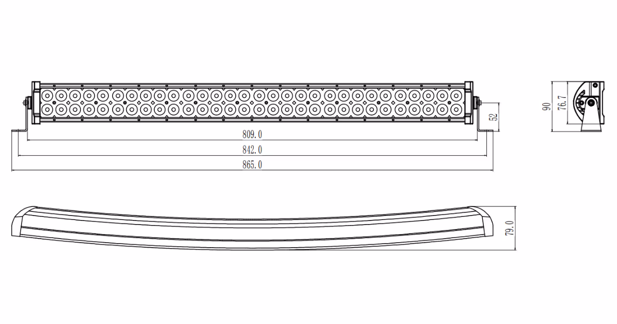 Barre led incurvée 60 led 180w 16200 lumens 10/30v lg 810 mm