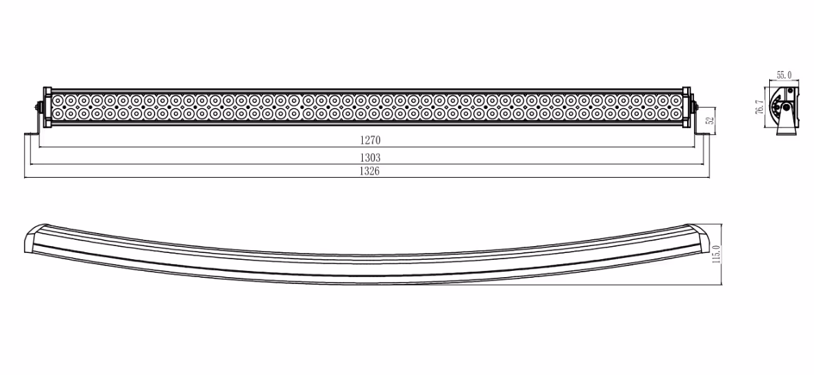 Barre led incurvée 96 led 288w 25920 lumens 10/30 V lg 1270 mm