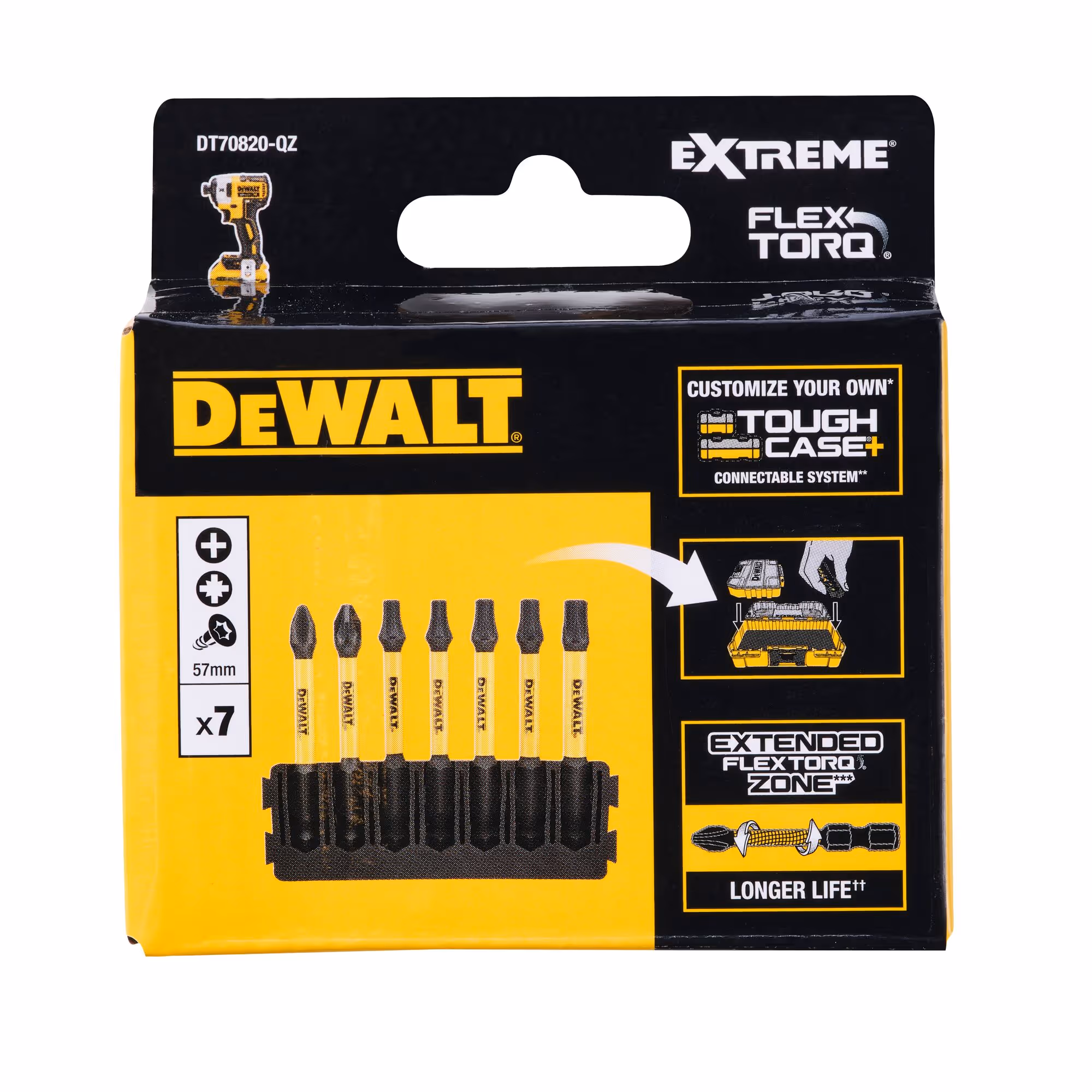 Barrette de 7 embouts de vissage Phillips/Pozidriv/Torx Flextorq 57 mm : PH2, PZ2, T20 (x2), T25 (x2), T30