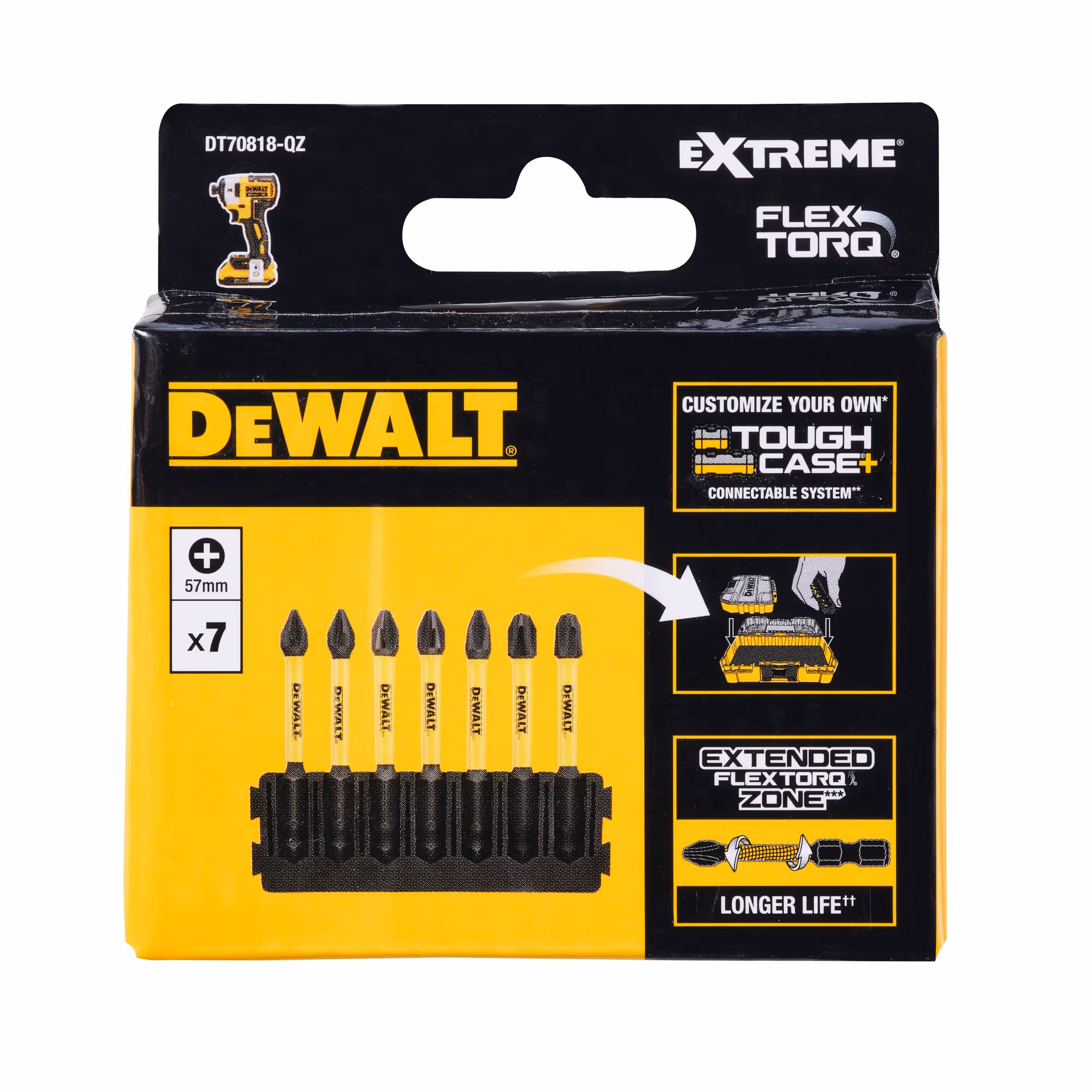 Barrette de 7 embouts de vissage Phillips Flextorq 57 mm : PH1 (x2), PH2 (x3), PH3 (x2) 