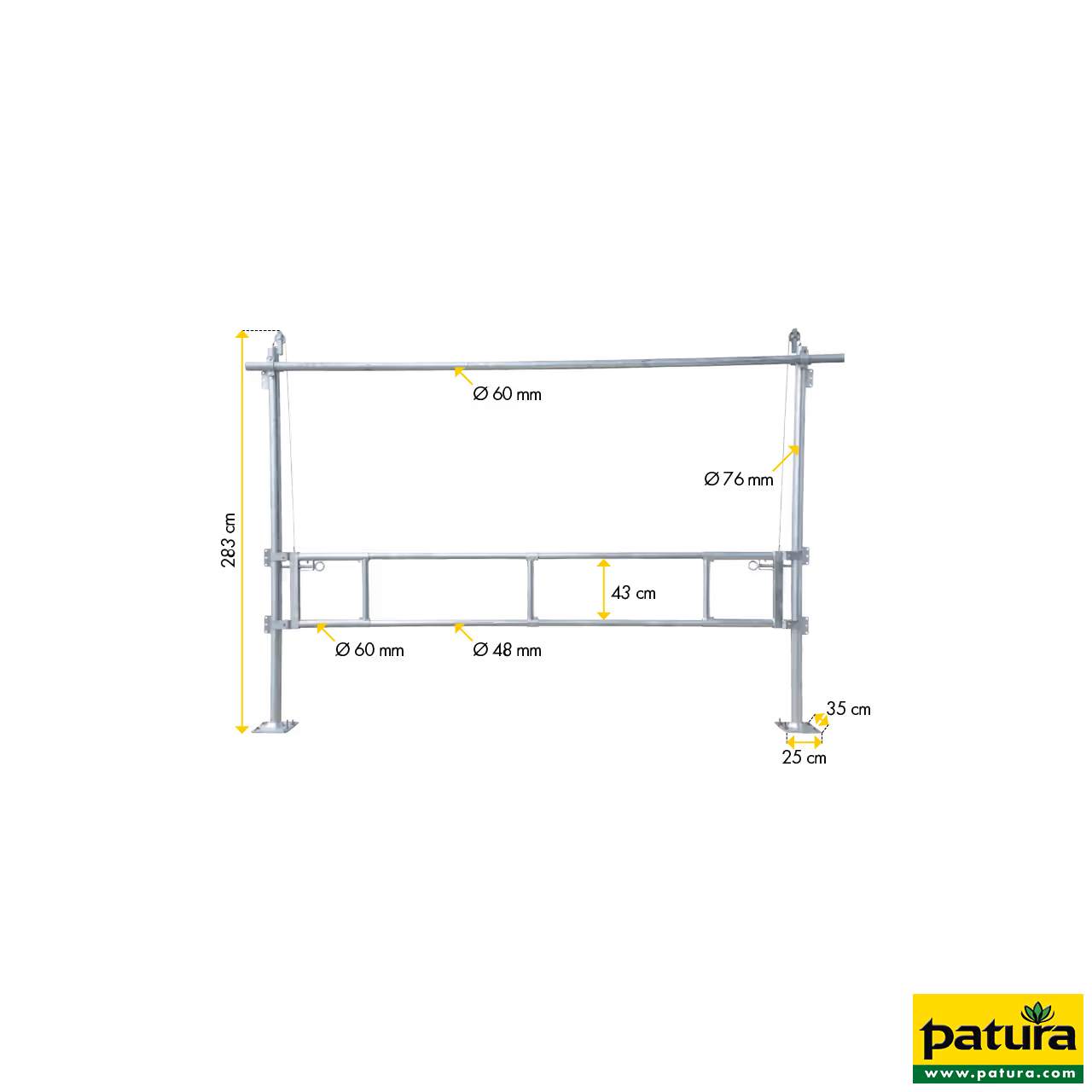 Barrière levante pour couloirs d'amenée poteaux incl.