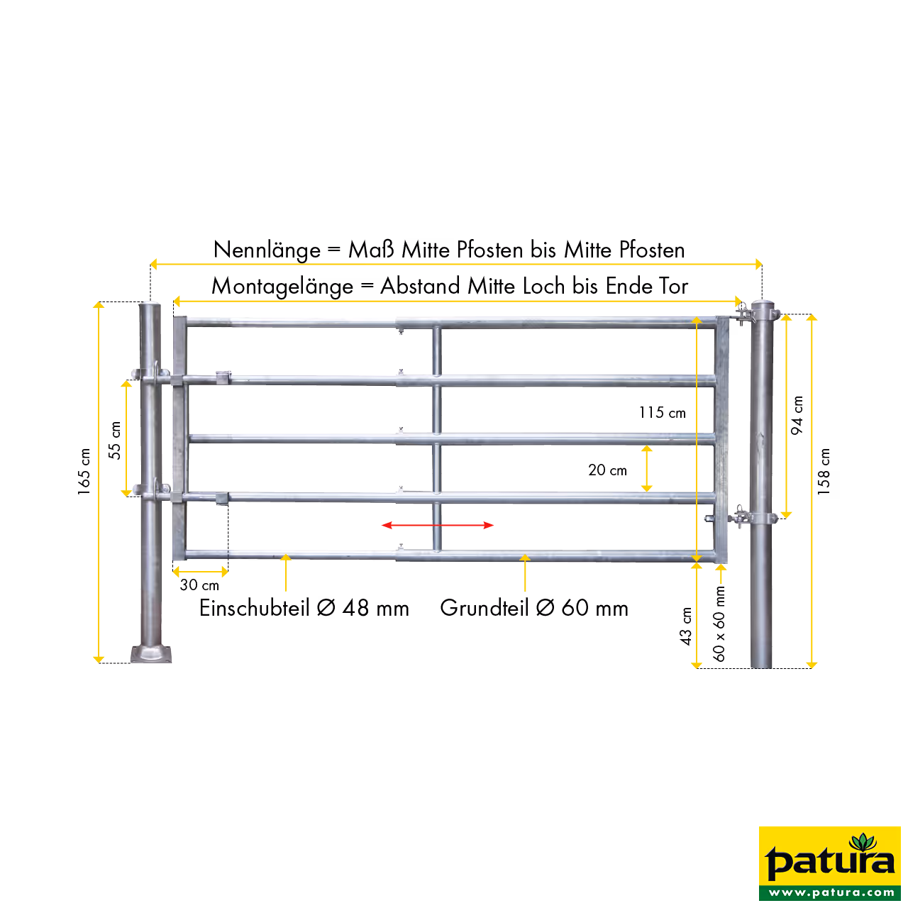 Barrière R5 (2/3), longueur de montage: 2,00 - 2,90 m, sans poteaux ni brides