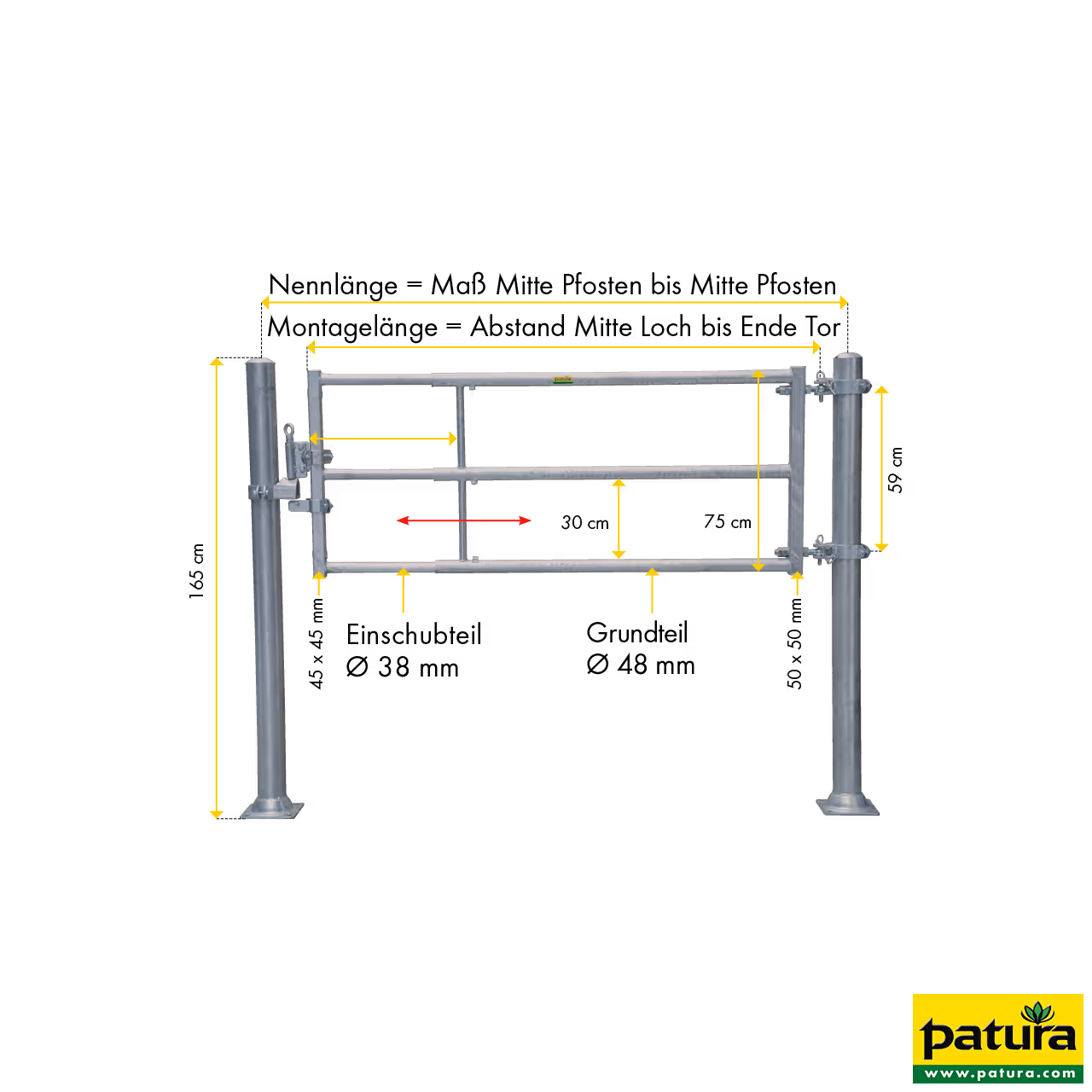 Barrière TS3 (170/270)avec verrou autom. longueur de montage 1,50 - 2,50 m sans pattes de fixation soudées, sans poteaux ni brides