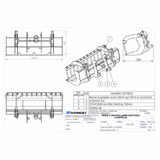 Benne a grappin ap-bg avc dtslg2400 m caterpillar